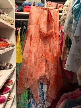 Johanna Ortiz Orange Floral Sheer Silk Skirt Size 2
